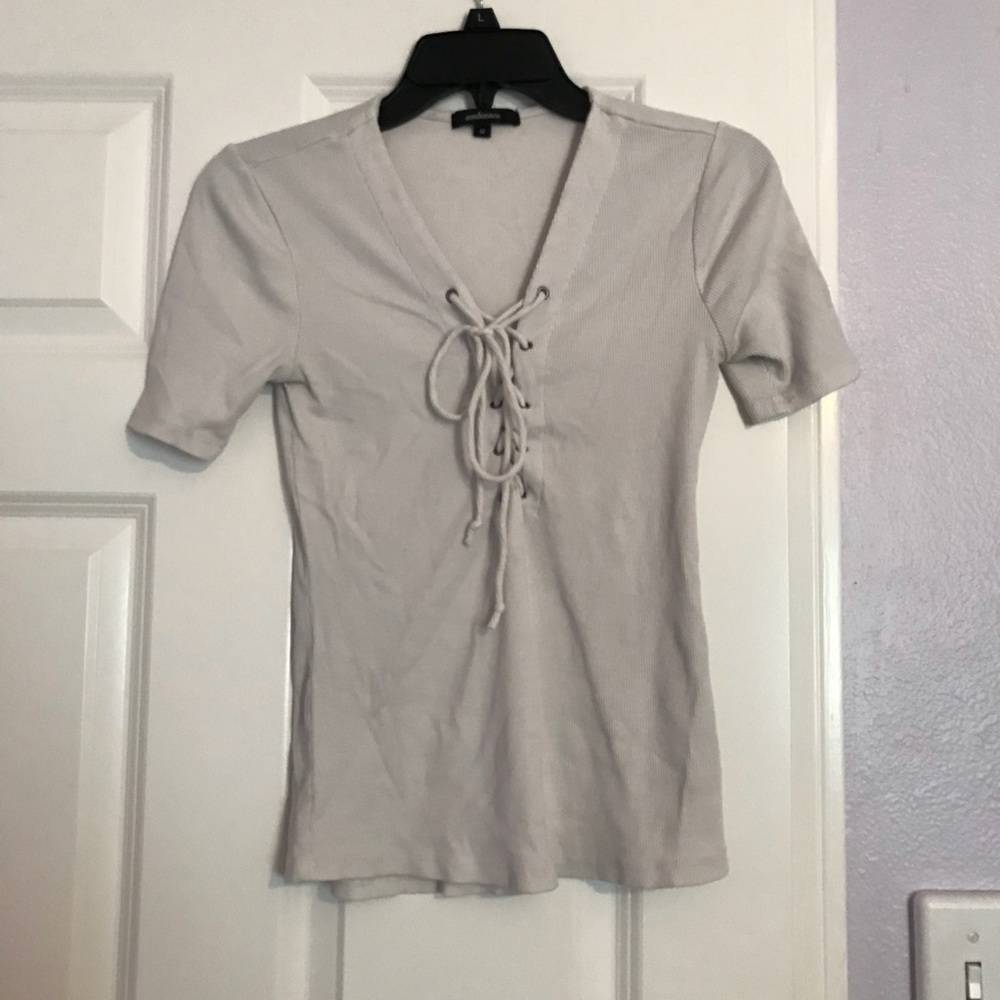 Ambiance lace up fitted white top!!